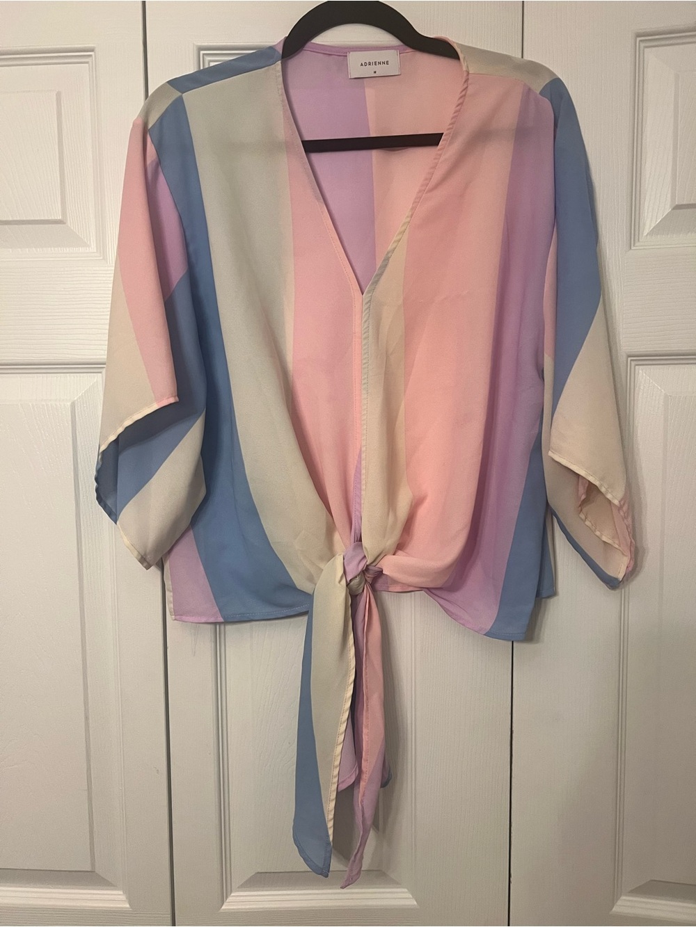 Adrienne Pastel Stripe Tie-Front Top - Pink, Blue & Cream- medium